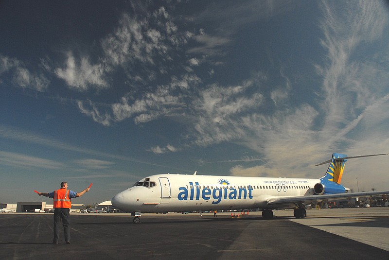 An Allegiant Air jet prepares to leaves the Chattanooga Metropolitan Airport.