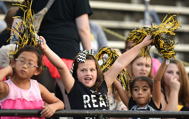 Youthful cheerleaders cheer the Bears on.  The Cleveland Blue Raiders visited the Bradley Central Bears in TSSAA football action of September 15, 2017. 