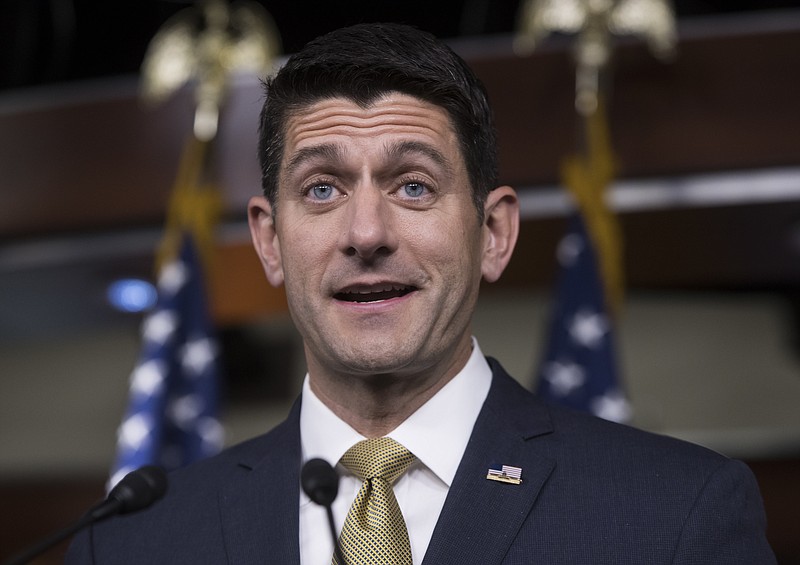 
              Speaker of the House Paul Ryan, R-Wis., speaks at the Capitol in Washington, Thursday, Sept. 14, 2017, where he said President Donald Trump is still seeking a legislative solution to replace to the Deferred Action for Childhood Arrivals program. (AP Photo/J. Scott Applewhite)
            