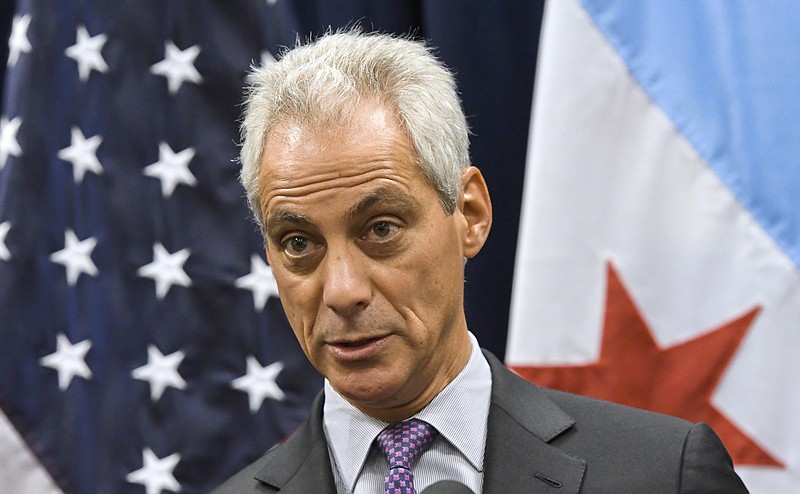 
              FILE- In this Jan. 15, 2017, file photo Chicago Mayor Rahm Emanuel speaks during a news conference in Chicago. U.S. District Judge Harry Leinenweber ruled Friday, Sept. 15, 2017, that U.S. Attorney General Jeff Sessions cannot follow through with his threat to withhold public safety grant money to Chicago and other U.S cities for refusing to impose tough immigration policies. Leinenweber granted Chicago's request for a temporary "nationwide" injunction that means the Justice Department cannot deny requests for the grant money until its lawsuit against the Justice Department is concluded. (AP Photo/Matt Marton, File)
            