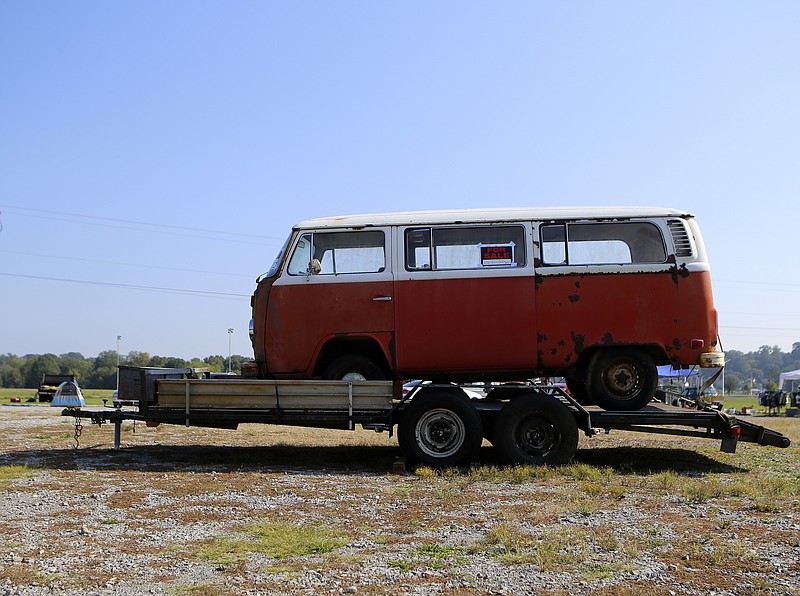 A Volkswagen bus sits on a trailer during the Swap-a-Paluza event at Camp Jordan Park on Sunday, Sept. 17, in East Ridge, Tenn. Swap-a-Paluza was a free-to-attend event held Saturday and Sunday and sponsored by Scenic City Volks Folks.