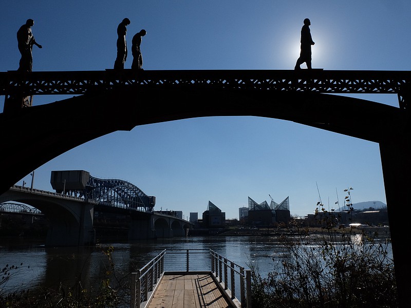 As seen from the view of Renaissance Park in this file photo, a swollen Tennessee River flows by downtown Chattanooga under clear skies after record-breaking rainfall in early December 2015.