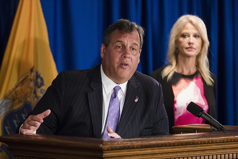 
              New Jersey Gov. Chris Christie, accompanied by Counselor to the President Kellyanne Conway, speaks during a news conference in Trenton, N.J., Monday, Sept. 18, 2017. Christie said pharmaceutical companies have agreed to work on nonaddictive pain medications and additional treatments to deal with opioid addiction. (AP Photo/Matt Rourke)
            