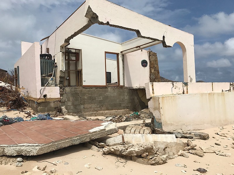 This Sept. 14, 2017, photo provided by Guillermo Houwer on Saturday, Sept. 16, shows storm damage to the Biras Creek Resort in the aftermath of Hurricane Irma on Virgin Gorda in the British Virgin Islands. (Guillermo Houwer via AP)