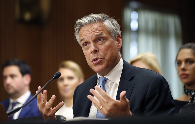 
              Former Utah Gov. Jon Huntsman testifies during a hearing of the Senate Foreign Relations Committee on his nomination to become the U.S. ambassador to Russia, on Capitol Hill, Tuesday, Sept. 19, 2017 in Washington. (AP Photo/Alex Brandon)
            