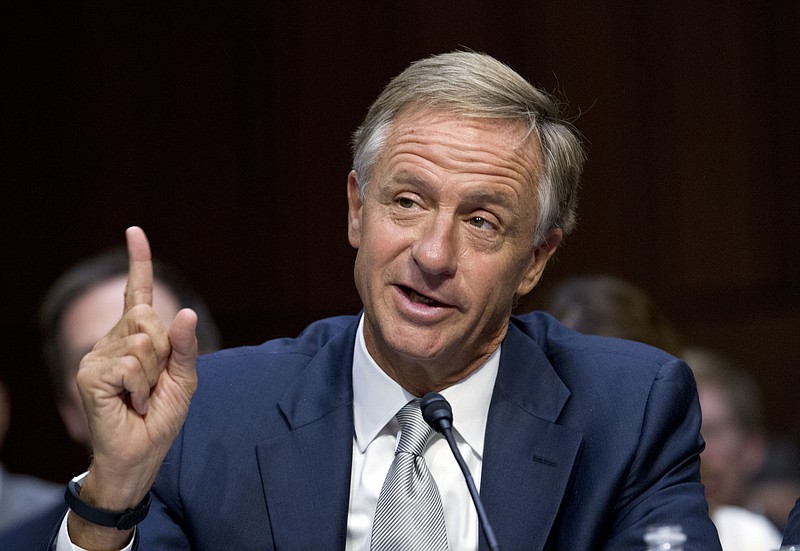 Tennessee Governor Bill Haslam speaks during the Senate Health, Education, Labor, and Pensions Committee during a hearing to discuss ways to stabilize health insurance markets, on Capitol Hill in Washington, Thursday, Sept. 7, 2017. ( AP Photo/Jose Luis Magana)