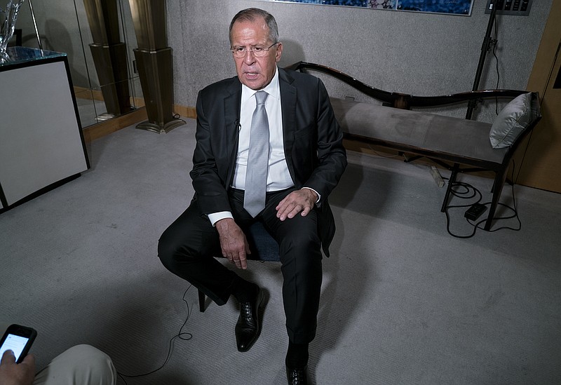 
              Russian Foreign Minister Sergey Lavrov answers questions during an interview in New York, Tuesday, Sept. 19, 2017. (AP Photo/Craig Ruttle)
            