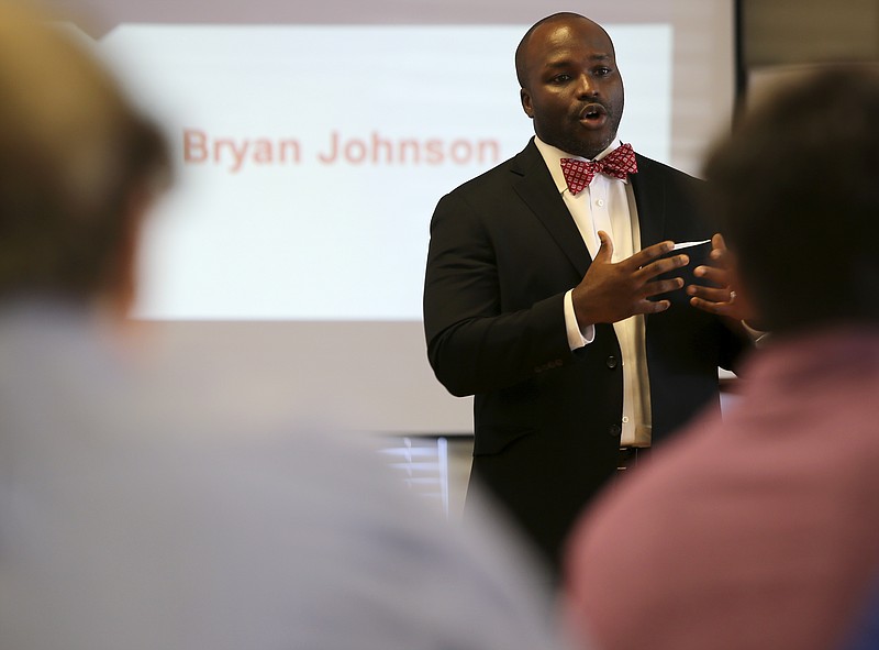 Hamilton County Schools Superintendent Bryan Johnson addresses the crowd during the Chamber of Commerce Hixson Council luncheon at the North River Civic Center on Wednesday, Sept. 20, in Hixson, Tenn.