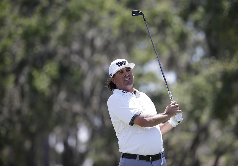 
              FILE - In this May 12, 2017, file photo, Pat Perez tees off from the 12th hole during the second round at The Players Championship golf tournament, in Ponte Vedra Beach, Fla. Perez made it to the Tour Championship for the first time in his 16-year career on the PGA Tour. (AP Photo/Lynne Sladky, File)
            