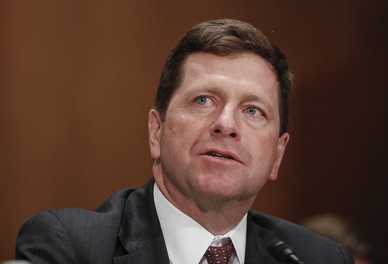 
              FILE- In this March 23, 2017, file photo, Securities and Exchange Commission (SEC) Chairman nominee Jay Clayton testifies on Capitol Hill in Washington at his confirmation hearing before the Senate Banking Committee. The SEC says a cyber breach of a filing system it uses may have provided the basis for some illegal trading in 2016. In a statement posted Wednesday, Sept. 20, evening on the SEC’s website, Clayton says a review of the agency’s cybersecurity risk profile determined that the previously detected “incident” was caused by “a software vulnerability” in its EDGAR filing system. (AP Photo/Pablo Martinez Monsivais, File)
            