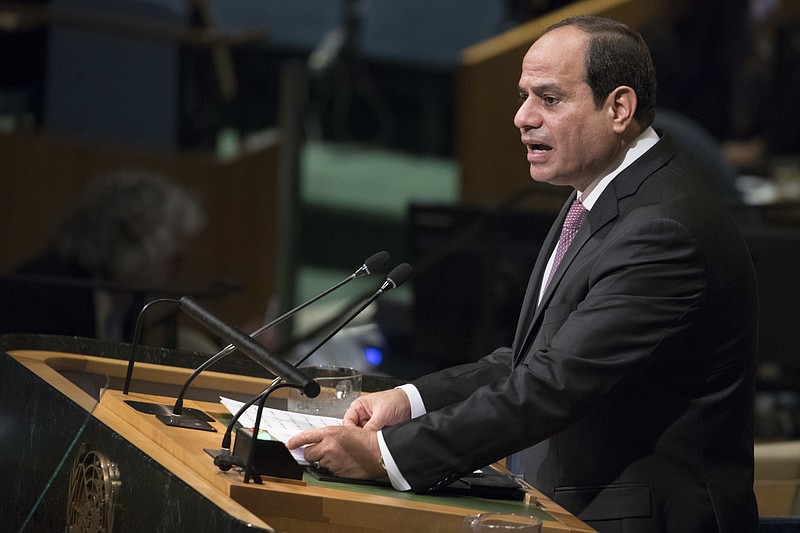 
              CORRECTS NAME TO Abdel-Fattah el-Sissi- Egyptian President Abdel-Fattah el-Sissi speaks during the 72nd session of the United Nations General Assembly at U.N. headquarters, Tuesday, Sept. 19, 2017. (AP Photo/Mary Altaffer)
            