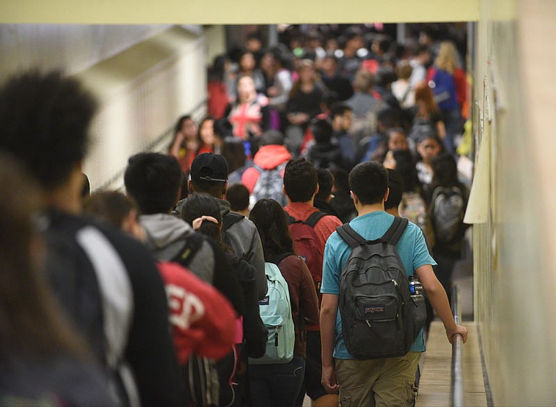 Students fill the hall between classes Wednesday, Nov. 16, 2016, at Dalton High School.