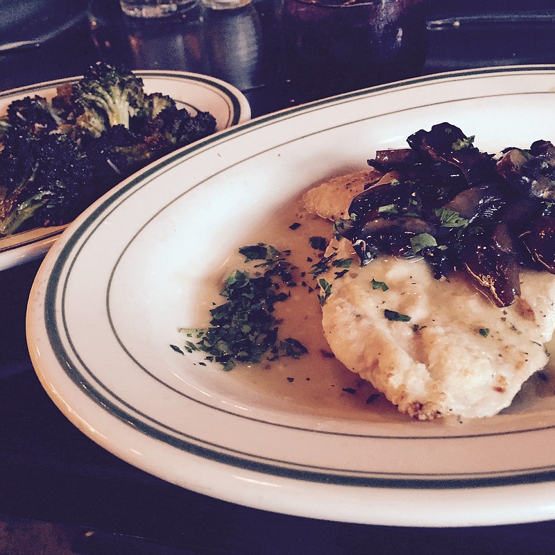 Chicken Marsala with roasted broccoli at Il Primo.