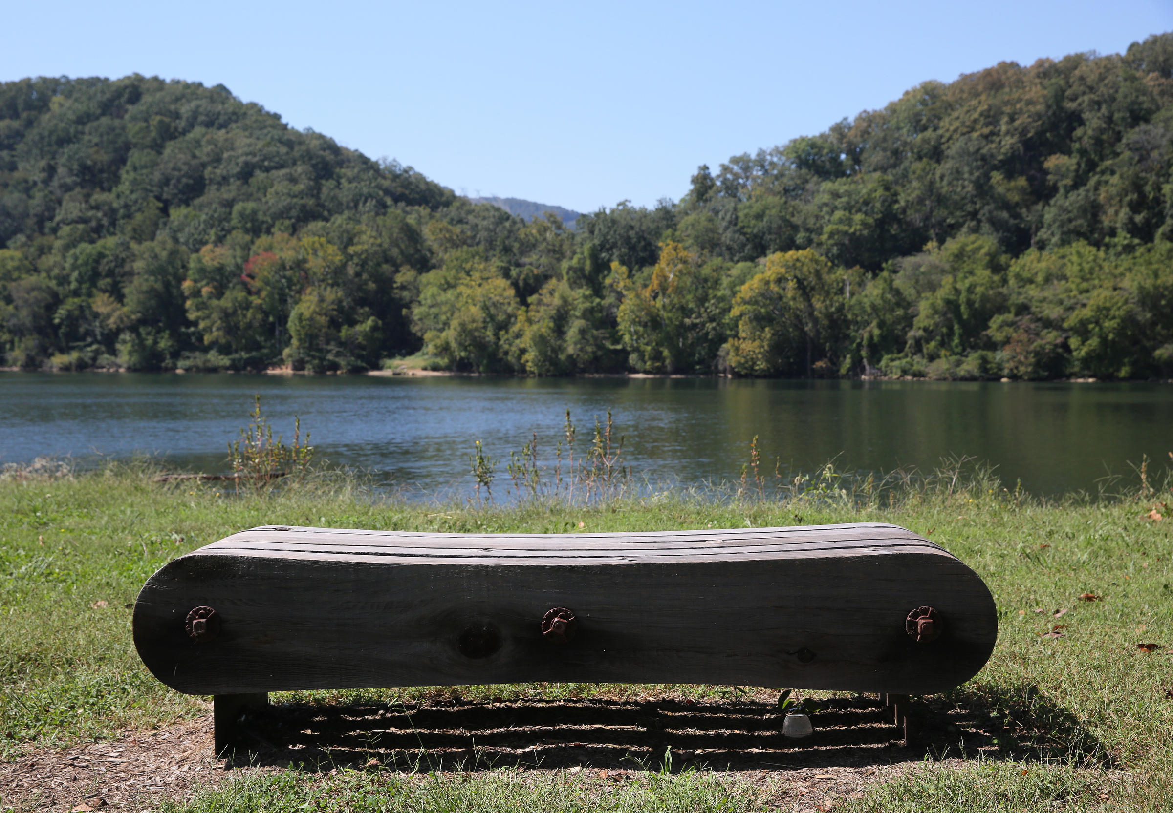 Benches sit at the end of the Browns Ferry Federal Road Trail which runs into the Tennessee River in Chattanooga, Tenn., Tuesday, Sept. 26, 2017. The 0.6 mile trail was part of the route leading to the Brown's Ferry river crossing on Moccasin Bend for the forced removal of Cherokee and Creek Indians to what was then Indian Territory.