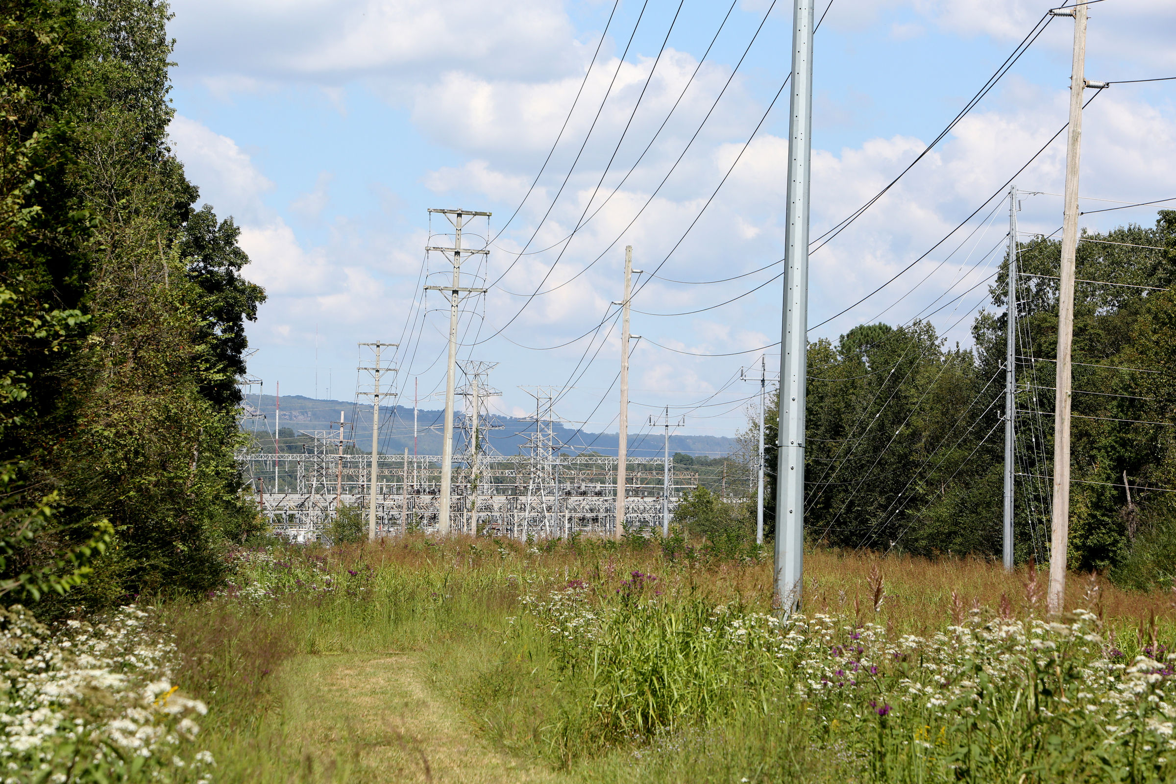 A portion of the Browns Ferry Federal Road Trail runs under power lines in Chattanooga, Tenn., Tuesday, Sept. 26, 2017. A general management plan thatճ been in the works for decades to overhaul the Moccasin Bend National Archeological District received final approval earlier this month.