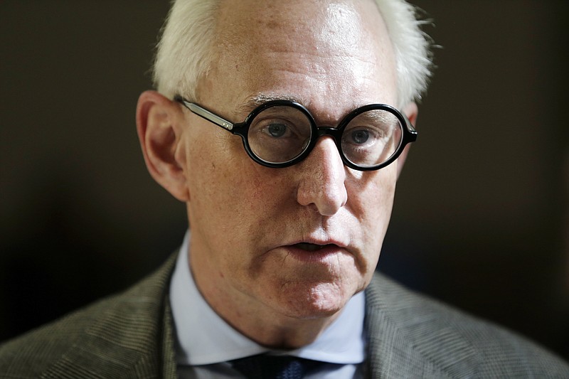 
              FILE - In this March 30, 2017, file photo, Roger Stone talks to reporters outside a courtroom in New York. The House intelligence panel will interview two of President Donald Trump’s associates behind closed doors this week as congressional committees step up their investigations into Russian meddling in the 2016 election. Longtime Trump associate Roger Stone and former staffer Boris Epshteyn will talk to the House panel. Stone will be interviewed on Sept. 26.  (AP Photo/Seth Wenig, File)
            