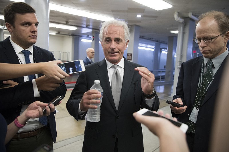 
              Sen. Bob Corker, R-Tenn., chairman of the Senate Foreign Relations Committee, chats with reporters at the Capitol in Washington, Tuesday, Sept. 26, 2017. Corker, a two-term senator, announced today that he will not run for re-election in 2018. (AP Photo/J. Scott Applewhite)
            