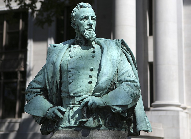 Staff photo by C.B. Schmelter / A bust of Confederate Lt. Gen. Alexander P. "Old A.P." Stewart is seen outside of the Hamilton County Courthouse in Chattanooga, Tenn.