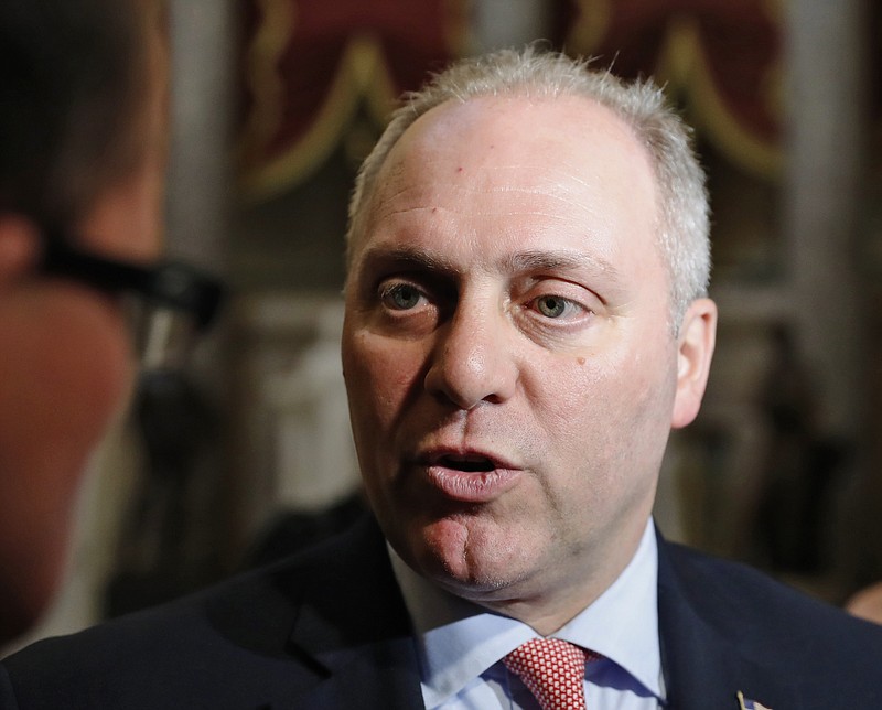 
              FILE - In May 17, 2017 file photo, House Majority Whip Steve Scalise, of La., speaks with the media on Capitol Hill in Washington.   The congressman shot in June at a baseball practice is returning to work at the Capitol after three months in the hospital and at a rehabilitation facility. That's the word from Rep. Steve Scalise's office.   (AP Photo/Alex Brandon, File)
            