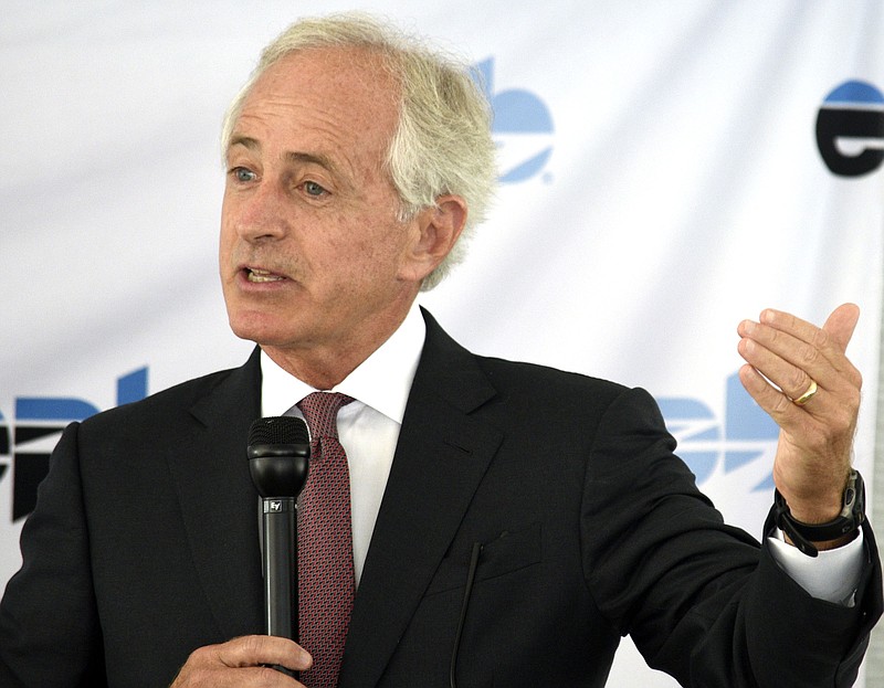 Senator Bob Corker speaks at the event.  The Electric Power Board of Chattanooga unveiled its new 100 kilowatt, 4-hour, vanadium redox flow battery made by UniEnergy Technologies of Mukilteo, Washington on September 22, 2017.