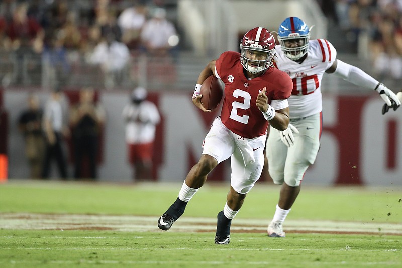 Alabama sophomore quarterback Jalen Hurts will play two hours from his home Saturday night when the
top-ranked Crimson Tide visit Texas A&M.