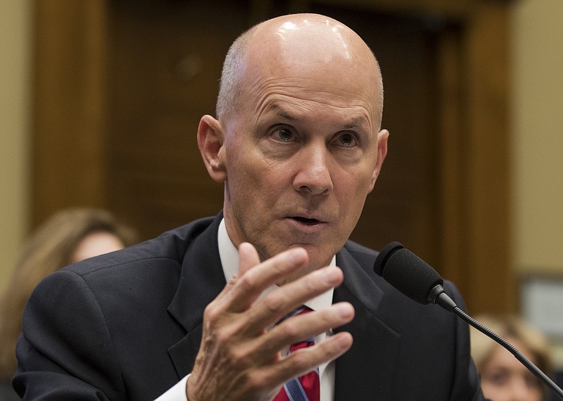 Former chairman and CEO of Equifax Richard F. Smith testifies before the Digital Commerce and Consumer Protection Subcommittee of the House Commerce Committee on Capitol Hill in Washington, Tuesday, Oct. 3, 2017. (AP Photo/Carolyn Kaster)                 