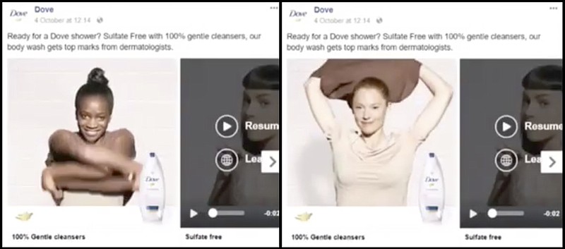 
              This undated combo of images made from video shows a Dove body wash ad. Dove is facing heat for the ad and said Saturday, Oct. 7, 2017, that  it regrets the offense caused by the ad. The company said it "missed the mark in representing women of color thoughtfully."  (Twitter via AP)
            