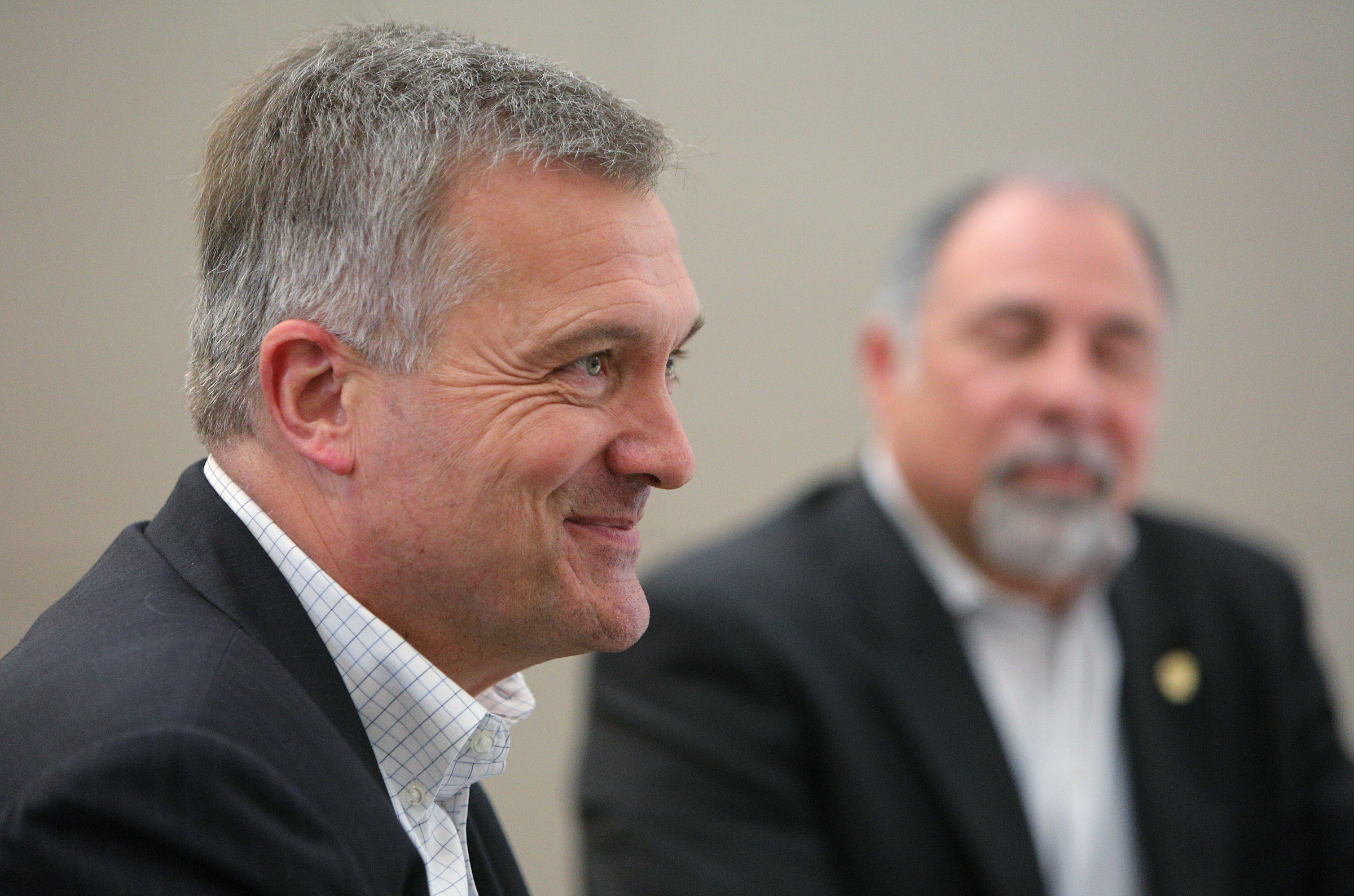 Jim Matheson, CEO of the National Rural Electric Cooperative Association, speaks about cooperatives located in different states at the Chattanooga Convention Center Wednesday, Oct. 11, 2017, in Chattanooga, Tenn.