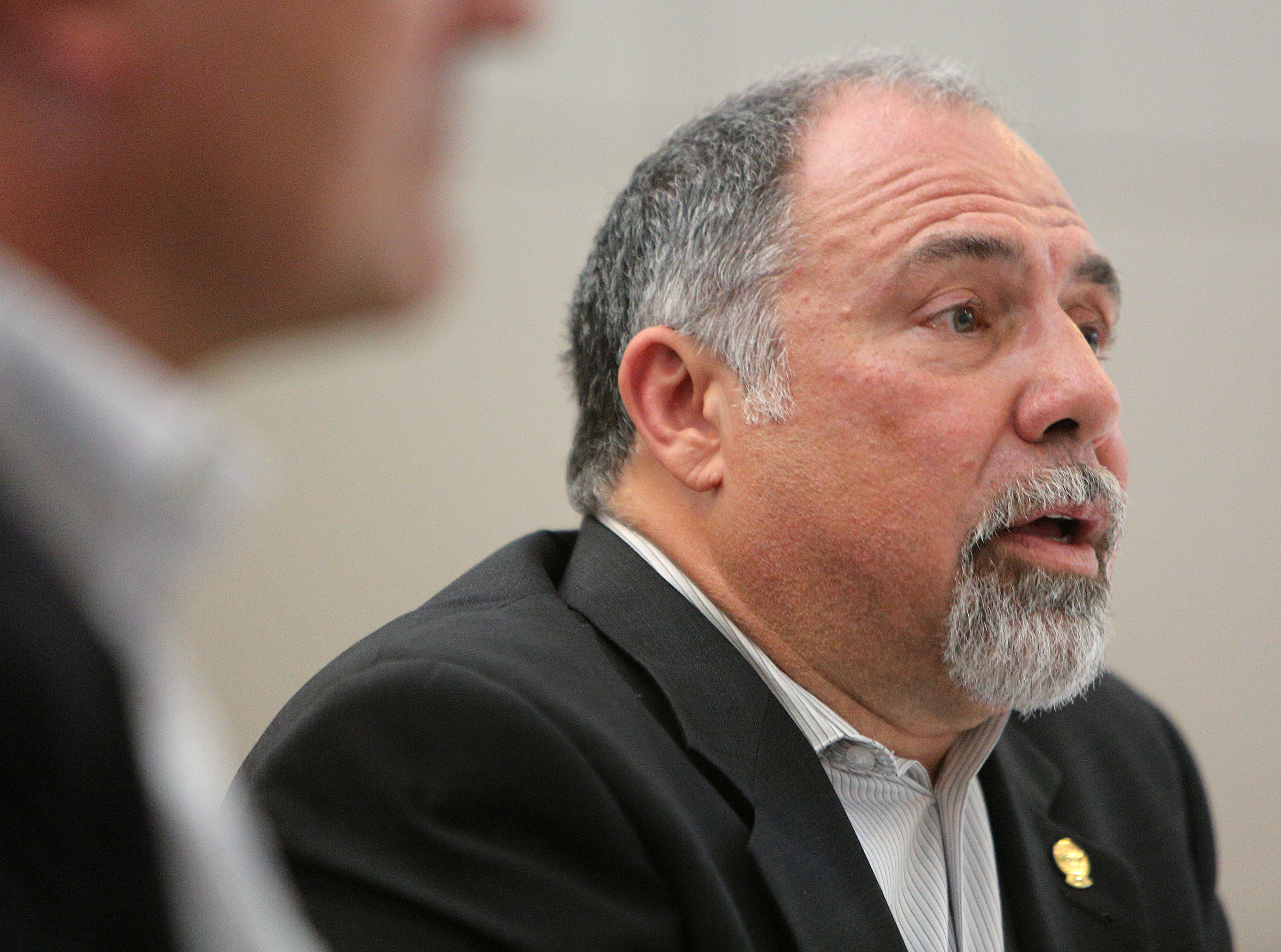 David Callis, president of the Tennessee Electric Coop Association, speaks about access to broadband access in rural areas at the Chattanooga Convention Center Wednesday, Oct. 11, 2017, in Chattanooga, Tenn.