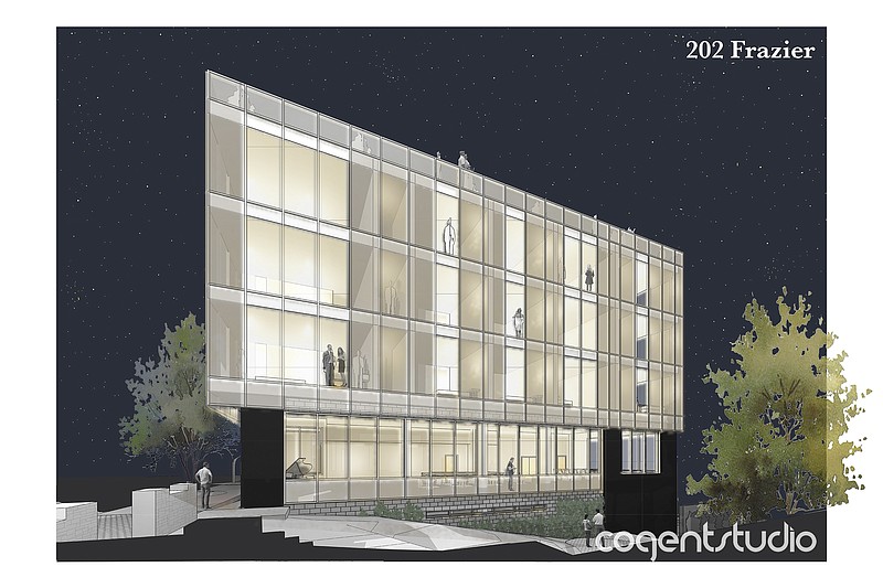 A proposal hotel at 202 Frazier Ave. would rise four stories above North Shore road. (Rendering by Cogent Studio)