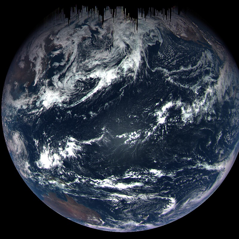 In a handout image, a color composite image of Earth, taken from the Osiris-Rex satellite from a distance of 106,000 miles on Sept. 22, 2017. (NASA Goddard Space Flight Center/University of Arizona via The New York Times) — FOR EDITORIAL USE ONLY —