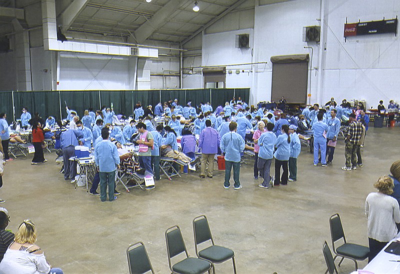 Fifty dental stations on the floor of Camp Jordan Arena allowed for extractions, fillings and cleanings.