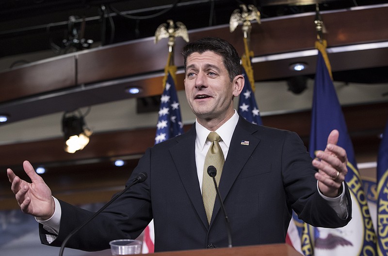 
              Speaker of the House Paul Ryan, R-Wis., speaks on Capitol Hill in Washington, Thursday, Oct. 12, 2017, a day before visiting hurricane-ravaged Puerto Rico with a bipartisan delegation to assess the destruction. The House is on track to deliver disaster aid, $16 billion to pay flood insurance claims, and emergency funding to help the cash-strapped government of Puerto Rico stay afloat. (AP Photo/J. Scott Applewhite)
            