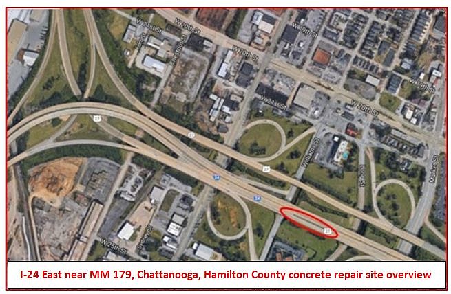 The concrete repair site will be on I-24 East near mile marker 179 in Chattanooga.