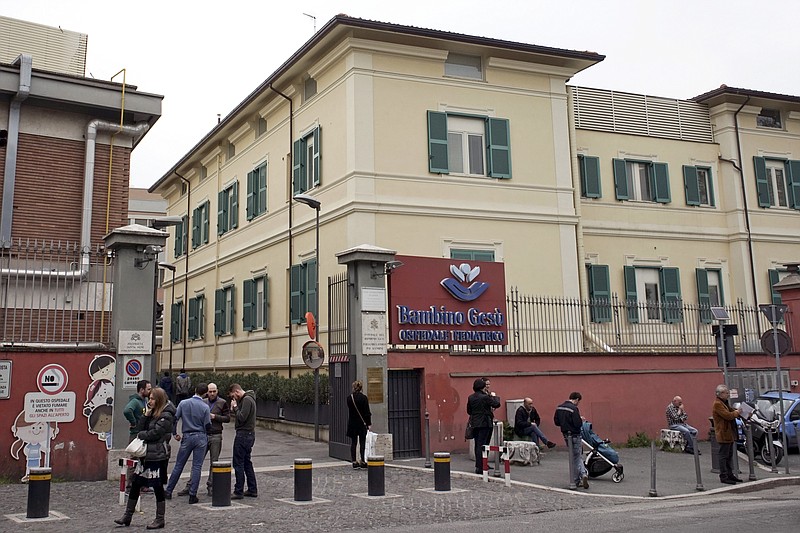 
              FILE - This April 1, 2016, file photo shows a view of the Bambino Gesu' pediatric hospital in Rome. The Vatican trial over $500,000 in donations to the pope's pediatric hospital that were diverted to renovate a cardinal's penthouse is reaching its conclusion, with neither the cardinal who benefited nor the contractor who was apparently paid twice for the work facing trial. Instead, the former president of the Bambino Gesu children's hospital and his ex-treasurer are accused of misappropriating 422,000 euros from the hospital's fundraising foundation to overhaul the retirement home of Cardinal Tarcisio Bertone, the Vatican secretary of state under Pope Benedict XVI. (AP Photo/Andrew Medichini)
            