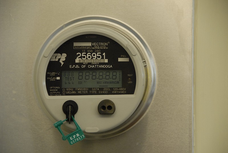 The City Hall electric meter in the bottom floor of the Chattanooga Municipal Building.