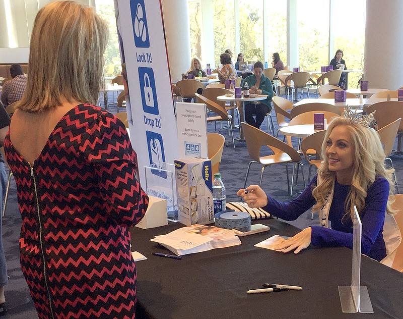 Photo by Elizabeth Fite

Miss Tennessee 2017 Caty Davis meets with a BlueCross BlueShield of Tennessee employee on Monday to promote her Attacking Addiction platform and raise awareness for the Count It! Lock It! Drop It! campaign that targets prescription pain medication misuse.