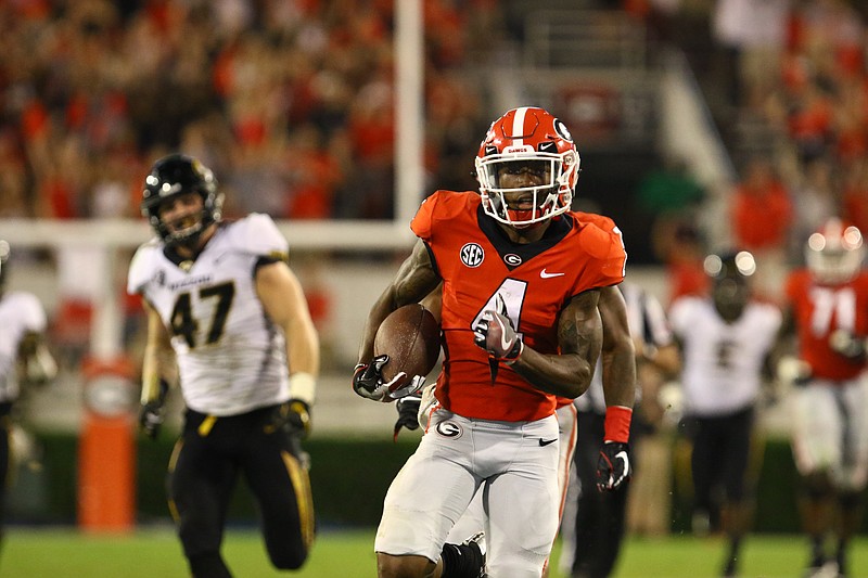 Georgia sophomore receiver Mecole Hardman scored on a 35-yard run and a 59-yard catch during last Saturday night's 53-28 win over Missouri.