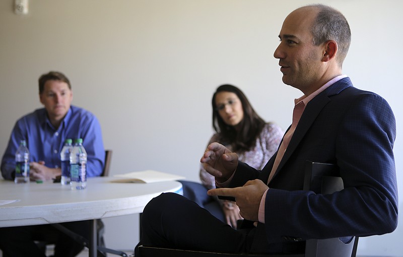 Growth Fountain co-founder and CEO Ken Staut speaks with the Times Free Press about their partnership with the TVFCU at the Tennessee Valley Federal Credit Union's new administrative office on Tuesday, Oct. 17, in Chattanooga, Tenn.