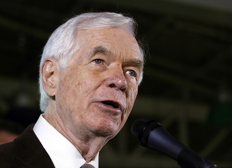 
              FILE - In this Tuesday, Nov. 4, 2014, file photo, Sen. Thad Cochran, R-Miss., speaks to supporters in Jackson, Miss. op Republicans are already coping with a razor-thin majority as they try pushing a contentious and partisan agenda through the Senate. Now, they’re running smack into another complicating factor _ the sheer age and health issues of some senators.  (AP Photo/Rogelio V. Solis, File)
            