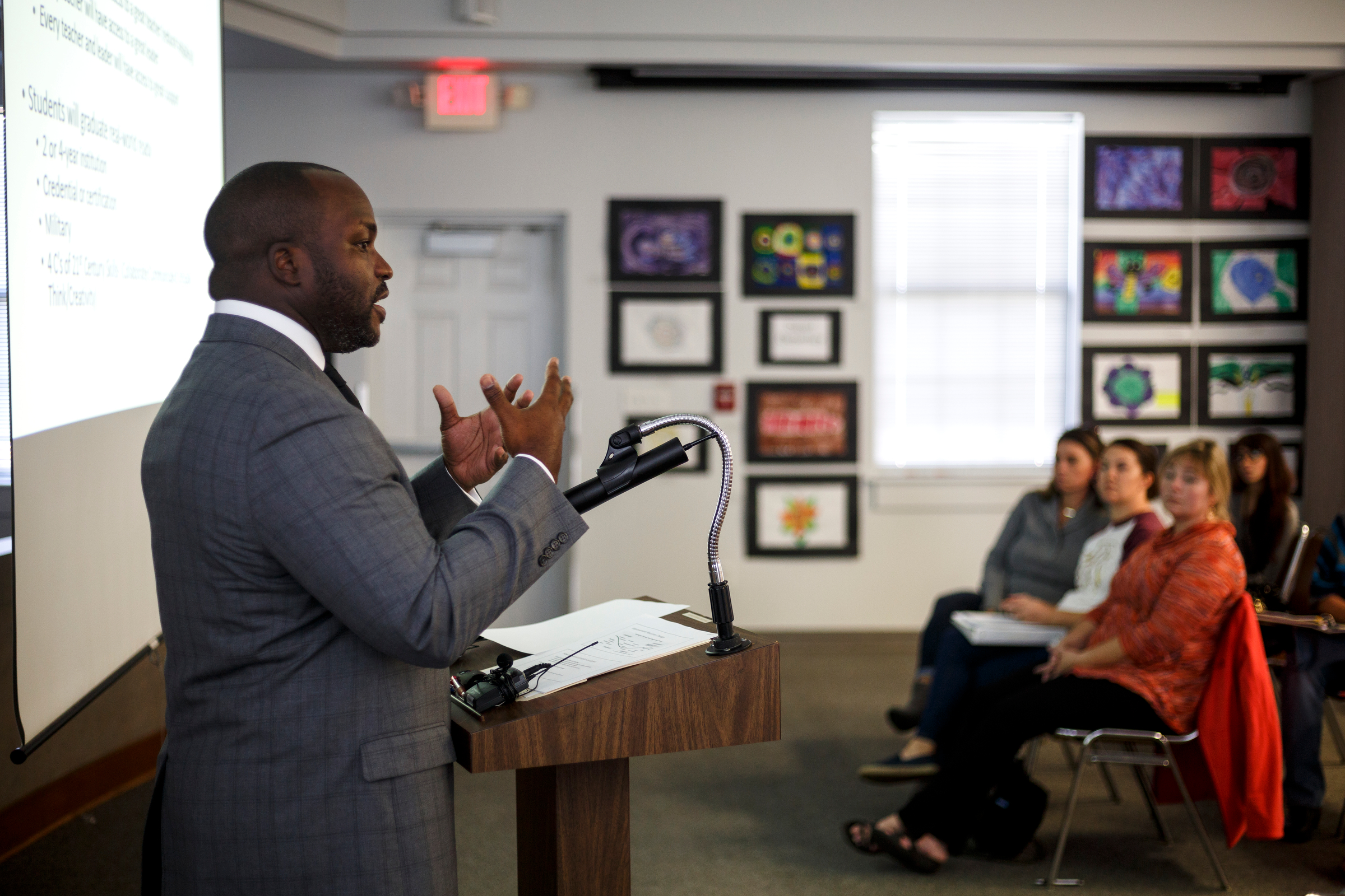Hamilton County Schools superintendent Bryan Johnson gives a "State of Our Schools" address to the Hamilton County Council of PTAs in the Hamilton County Department of Education board room on Wednesday, Oct. 18, 2017, in Chattanooga, Tenn.