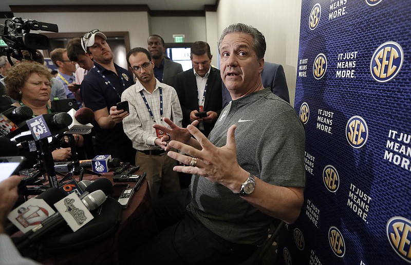 Kentucky coach John Calipari speaks during the SEC's preseason media event for men's basketball on Wednesday in Nashville. The Wildcats were picked to finish first in the 14-team league, with Vanderbilt sixth, Georgia eighth and Tennessee 13th.