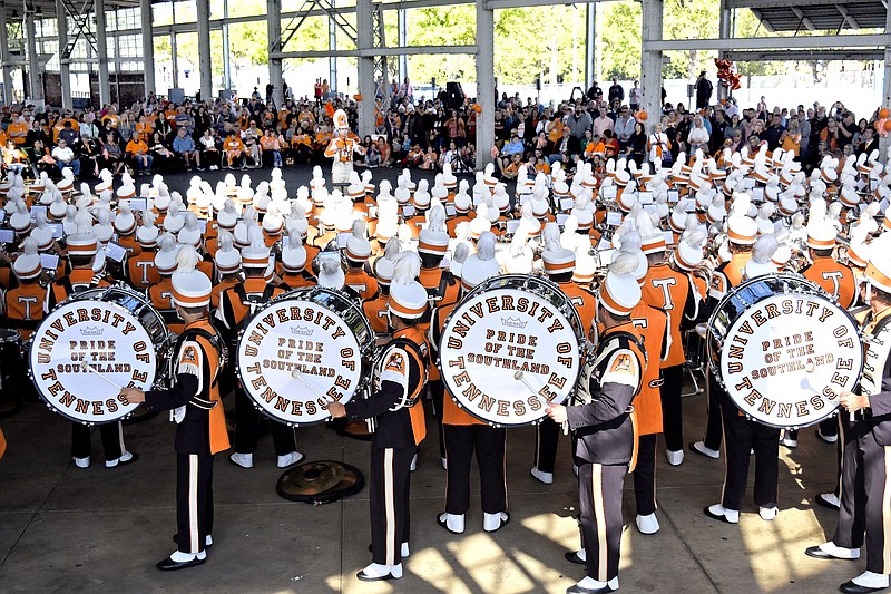 The band filled the north end of the First Tennessee Pavilion. The University of Tennessee Pride of the Southland Marching Band played for the Big Orange faithful at the First Tennessee Pavilion on October 20, 2017. The band was on their way for the Alabama game in Tuscaloosa.