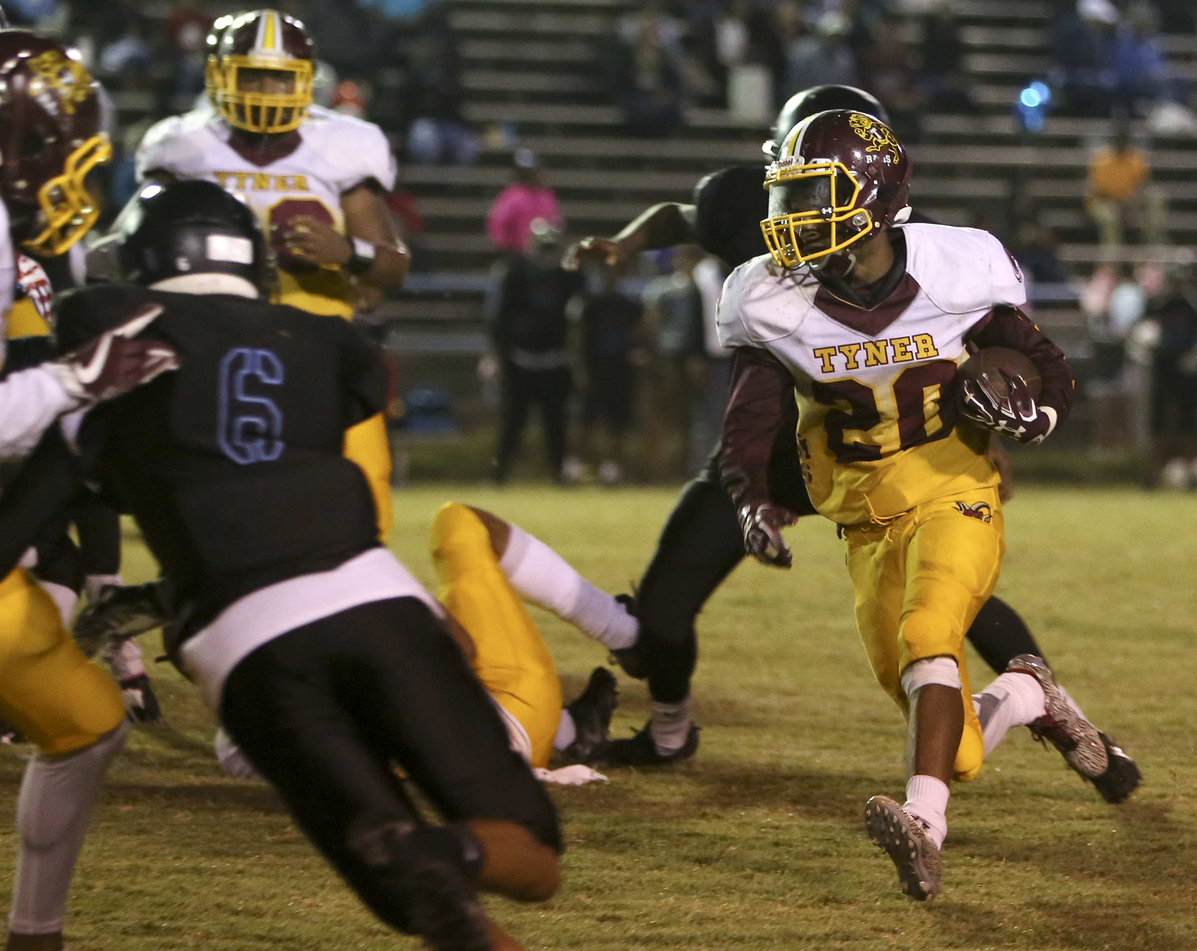 Tyner's Jeremy Elston (20) carries against Brainerd at Brainerd High School on Friday, Oct. 20, in Chattanooga, Tenn.