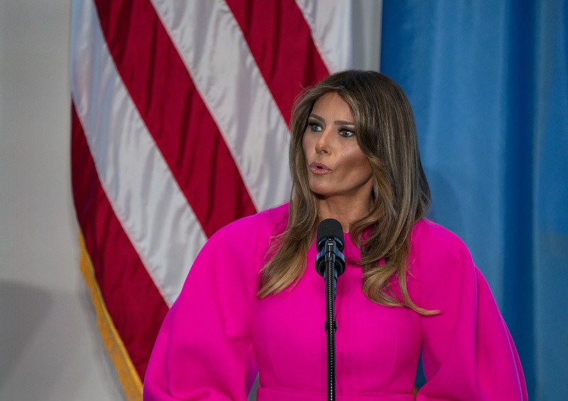 First lady Melania Trump addresses a luncheon at the U.S. Mission to the United Nations in New York last month.