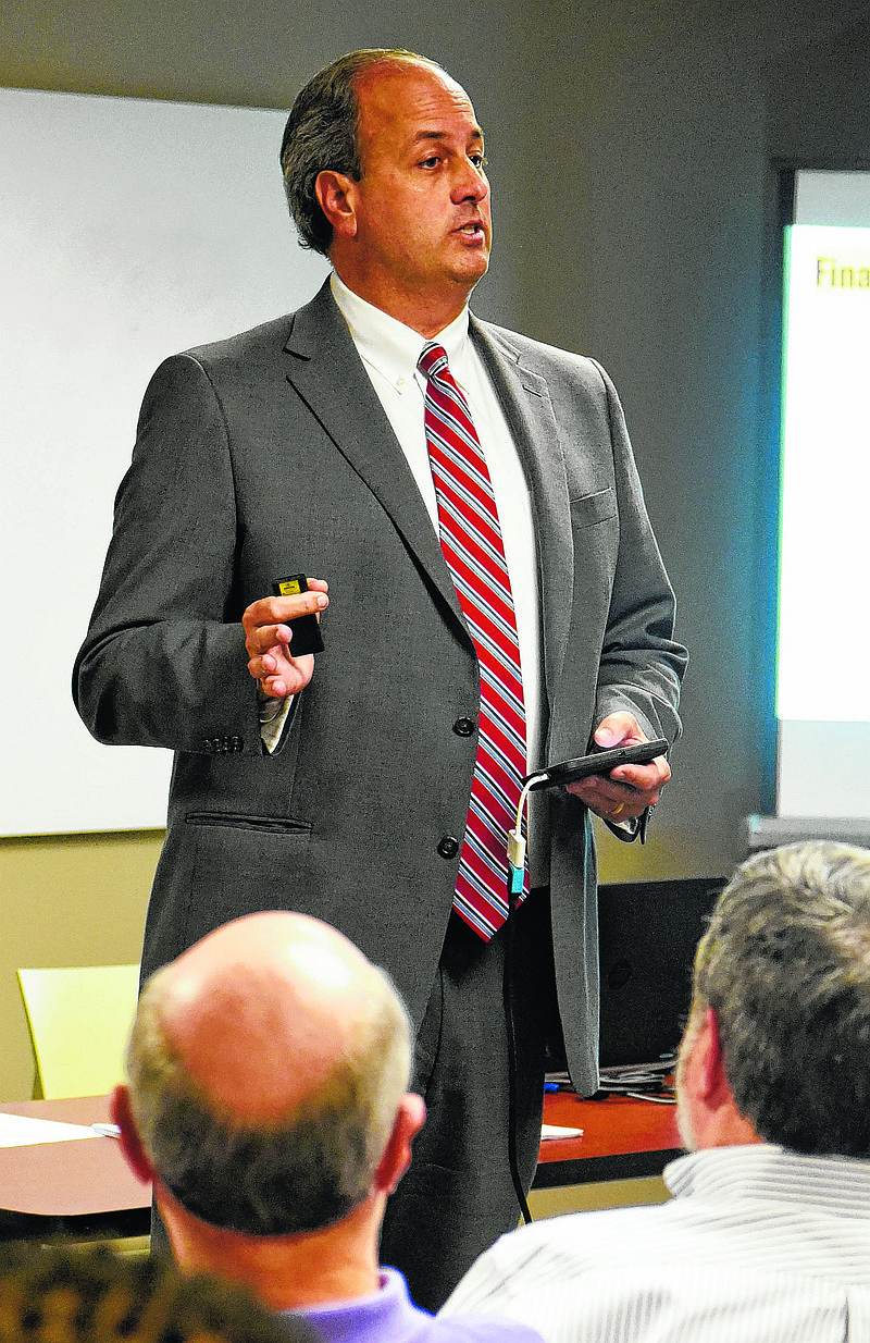 Walker County Commissioner Shannon Whitefield speaks to citizens gathered at the Walker County/LaFayette Public Library.  Walker County Commissioner Shannon Whitfield held a public hearing on a proposed tax increase at the Walker County/LaFayette Public Library on August 17, 2017.