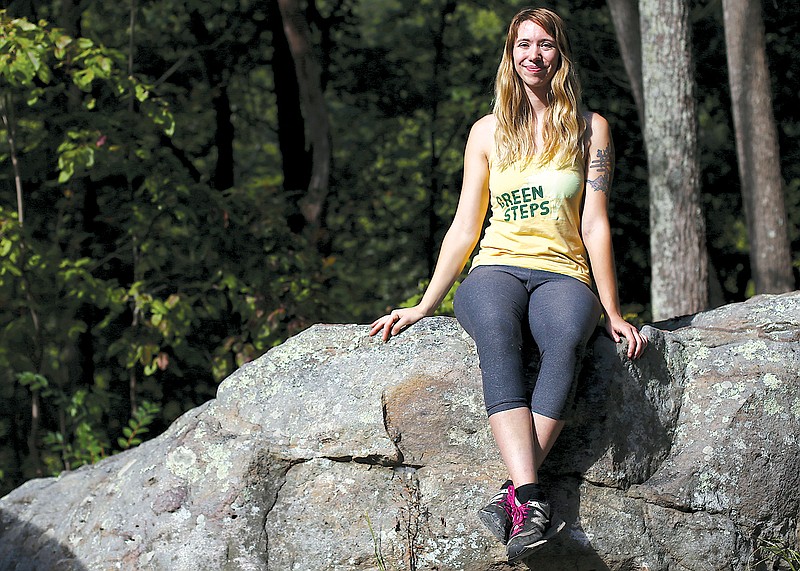 Chattanooga's Green Steps founder Alyssa Grizenko poses at the North Chickamauga Creek Gorge State Natural Area on Saturday, Sept. 30, in Soddy-Daisy, Tenn.
