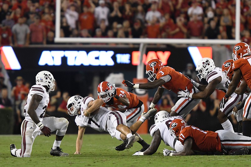 Georgia strong safety Dominick Sanders (24) during the Bulldogs’ game against Mississippi State at Sanford Stadium in Athens, Ga., on Saturday, Sept. 23, 2017. (Photo by Perry McIntyre Jr.) 