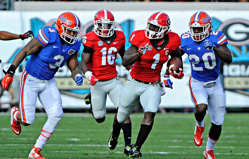 Georgia's senior tailback tandem of Sony Michel, shown here in 2015, and Nick Chubb has not experienced much success against the Florida Gators. The Bulldogs averaged 1.1 yards per carry in last year's loss.