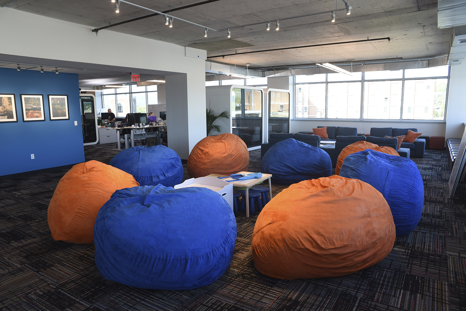 Skuid offers a kid-friendly area with 8 large beanbags in one of Chattanooga's most attractive workspaces.